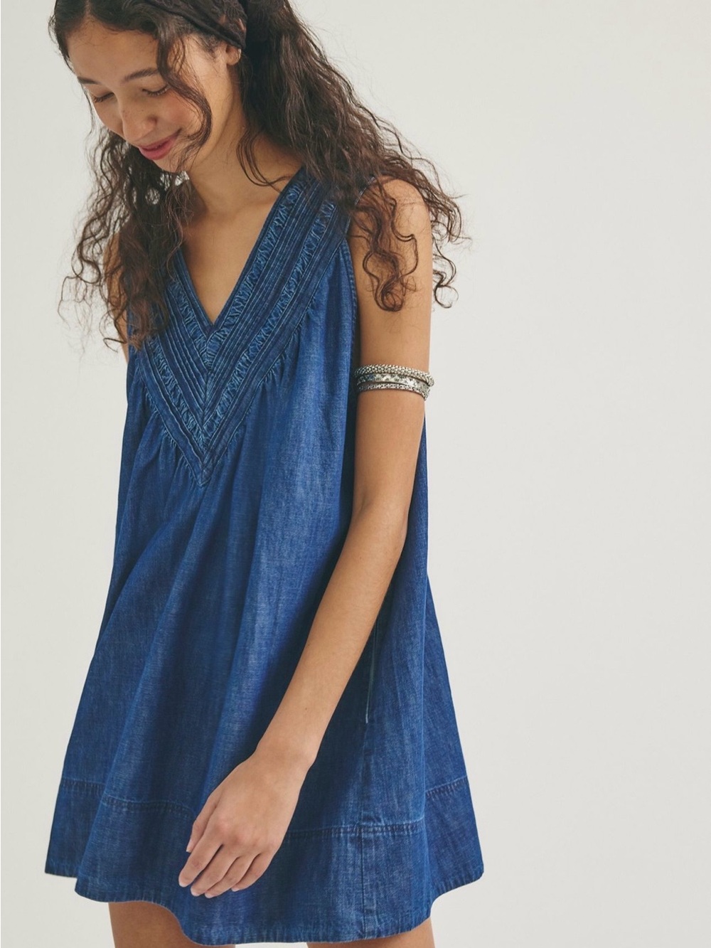 Free People Preston Pleated Denim Mini Dress NWT! - Picture 1 of 10